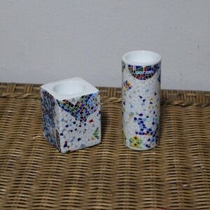 Antoni Gaudi Barcelona Mosaic Candle Holders.  Set of 2